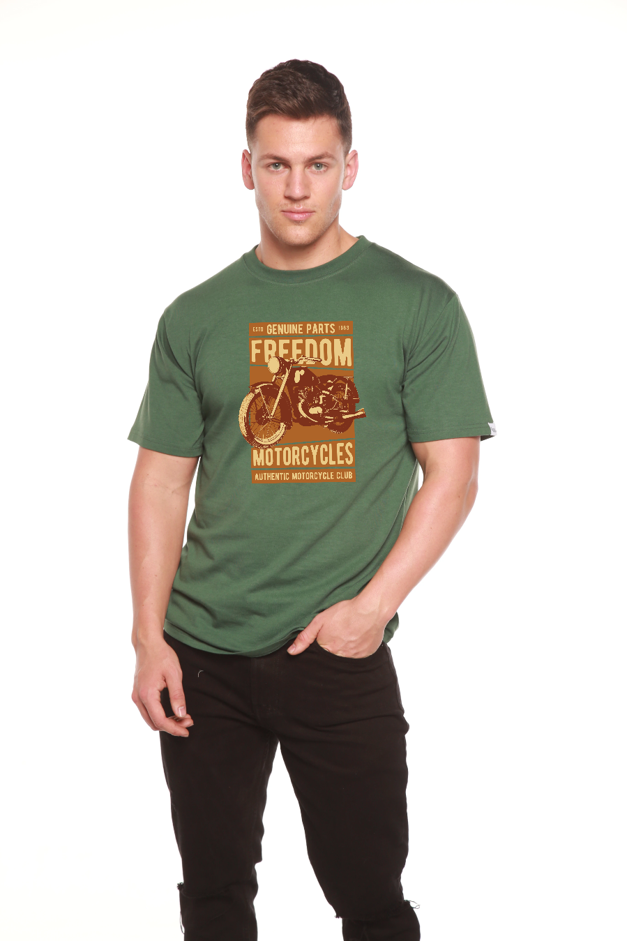 T-shirt graphique à manches courtes pour homme Freedom Motorcycles en viscose de bambou/coton biologique