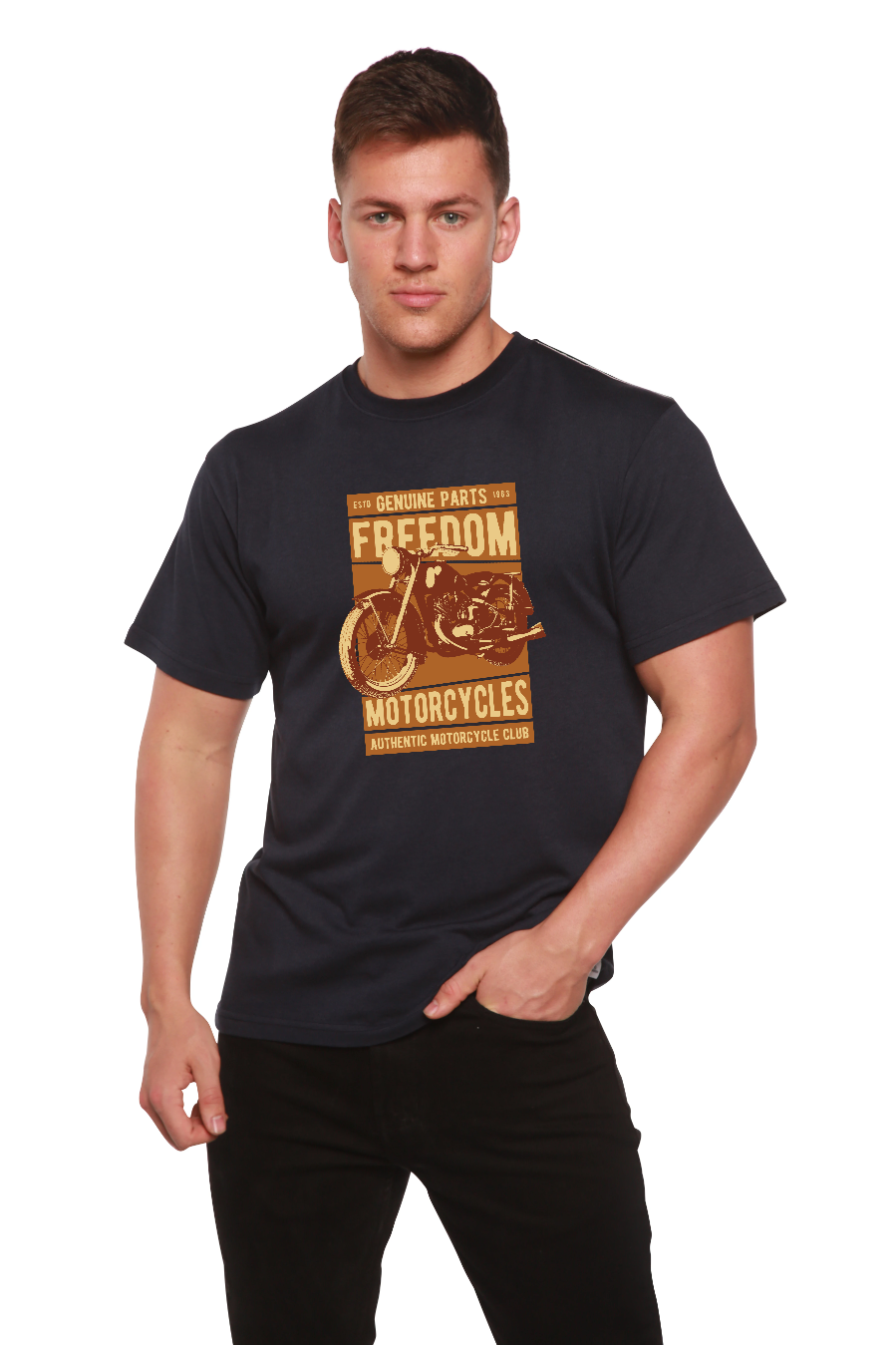 T-shirt graphique à manches courtes pour homme Freedom Motorcycles en viscose de bambou/coton biologique