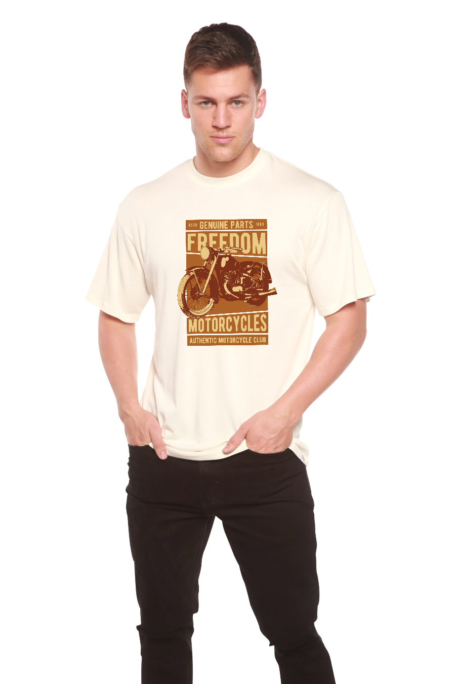 T-shirt graphique à manches courtes pour homme Freedom Motorcycles en viscose de bambou/coton biologique