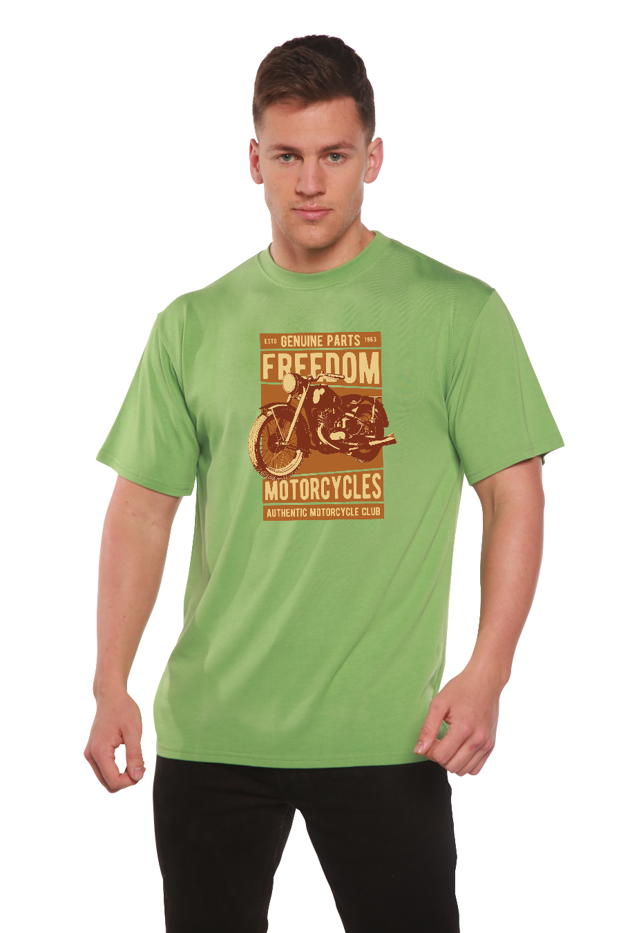 T-shirt graphique à manches courtes pour homme Freedom Motorcycles en viscose de bambou/coton biologique