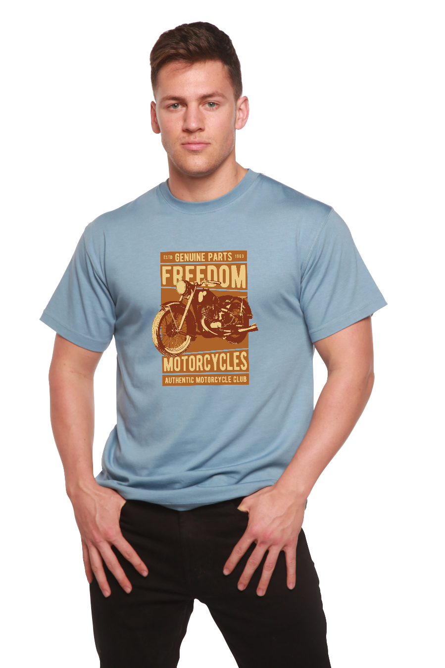 T-shirt graphique à manches courtes pour homme Freedom Motorcycles en viscose de bambou/coton biologique