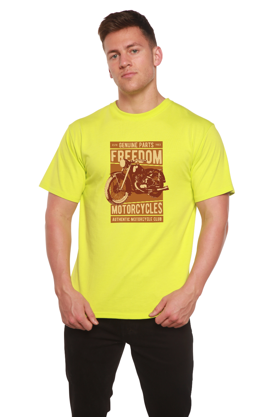 T-shirt graphique à manches courtes pour homme Freedom Motorcycles en viscose de bambou/coton biologique