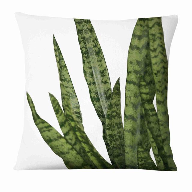 Taie d'oreiller imprimée numérique feuilles vertes fraîches décoration d'oreiller de maison housse de coussin feuilles vertes tropicales avec fond géométrique housses de coussin décoratives carrées en coton lin décoration d'intérieur 45x45CM