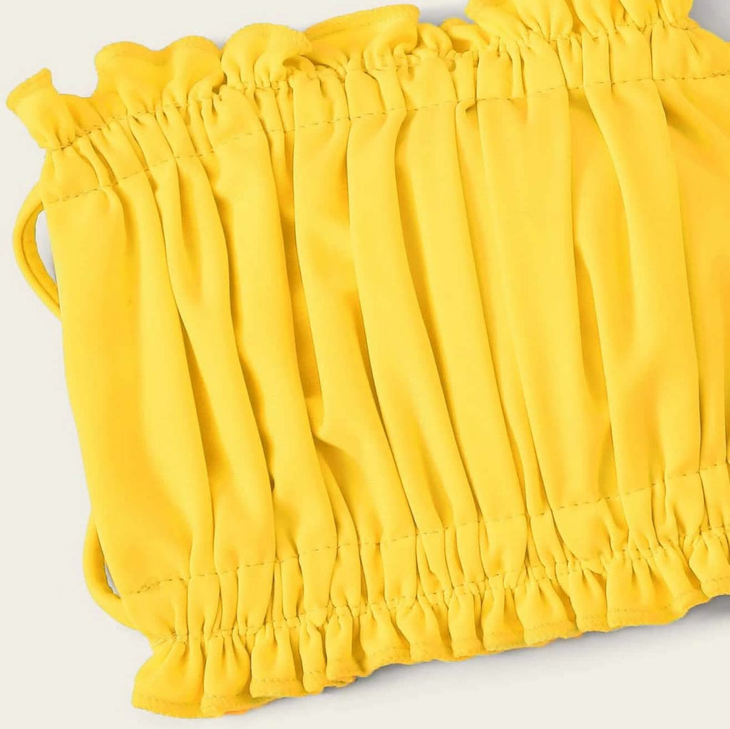 Maillot de bain bikini bandeau à volants et liens à nouer