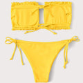 Maillot de bain bikini bandeau à volants et liens à nouer