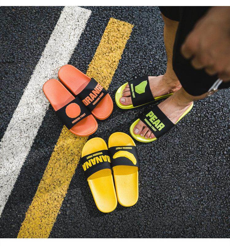 Chaussons d'été à lanières pour femmes, motif banane, tongs de maison d'intérieur, antidérapantes, pour salle de bain, motif orange, sandales douces et antidérapantes pour douche et bain