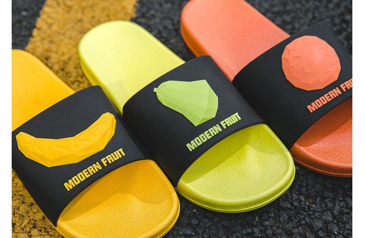 Chaussons d'été à lanières pour femmes, motif banane, tongs de maison d'intérieur, antidérapantes, pour salle de bain, motif orange, sandales douces et antidérapantes pour douche et bain