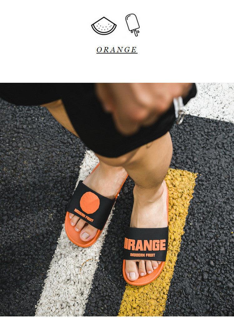 Chaussons d'été à lanières pour femmes, motif banane, tongs de maison d'intérieur, antidérapantes, pour salle de bain, motif orange, sandales douces et antidérapantes pour douche et bain