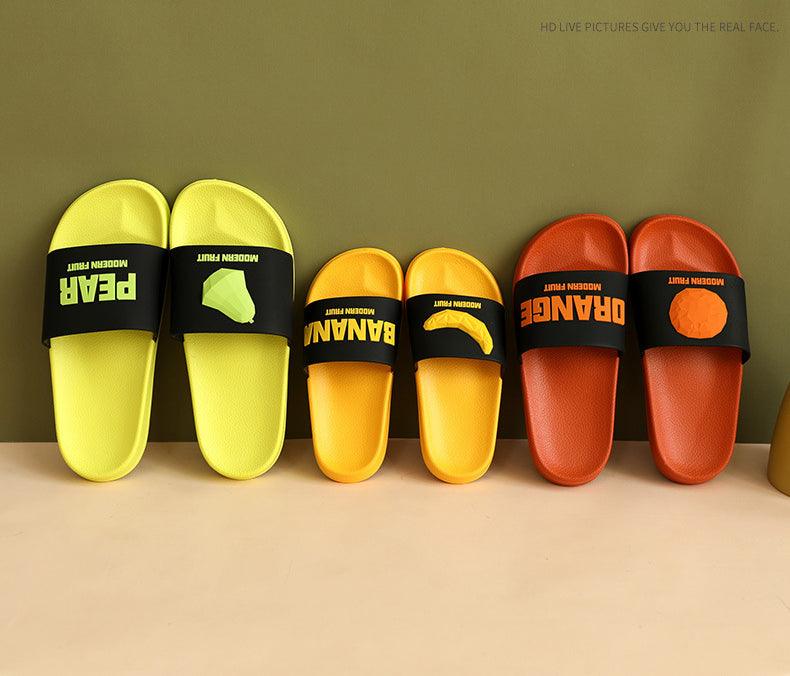 Chaussons d'été à lanières pour femmes, motif banane, tongs de maison d'intérieur, antidérapantes, pour salle de bain, motif orange, sandales douces et antidérapantes pour douche et bain