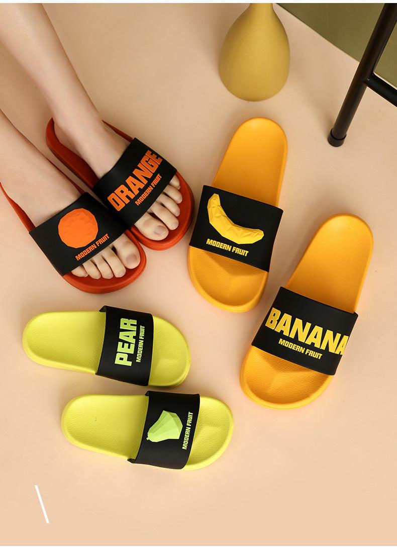 Chaussons d'été à lanières pour femmes, motif banane, tongs de maison d'intérieur, antidérapantes, pour salle de bain, motif orange, sandales douces et antidérapantes pour douche et bain