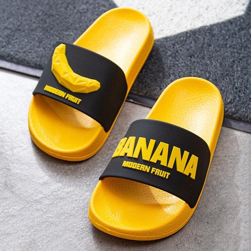 Chaussons d'été à lanières pour femmes, motif banane, tongs de maison d'intérieur, antidérapantes, pour salle de bain, motif orange, sandales douces et antidérapantes pour douche et bain