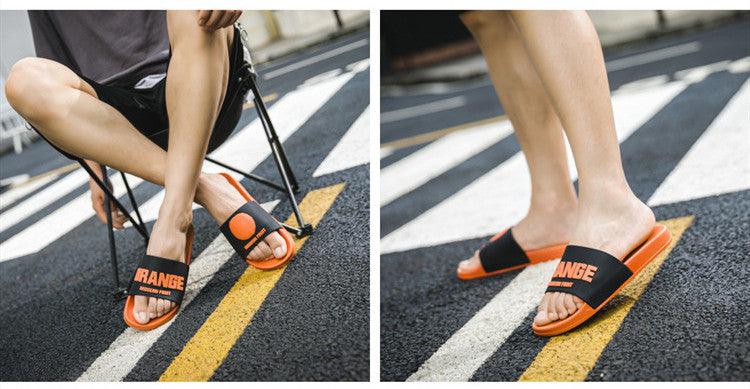 Chaussons d'été à lanières pour femmes, motif banane, tongs de maison d'intérieur, antidérapantes, pour salle de bain, motif orange, sandales douces et antidérapantes pour douche et bain