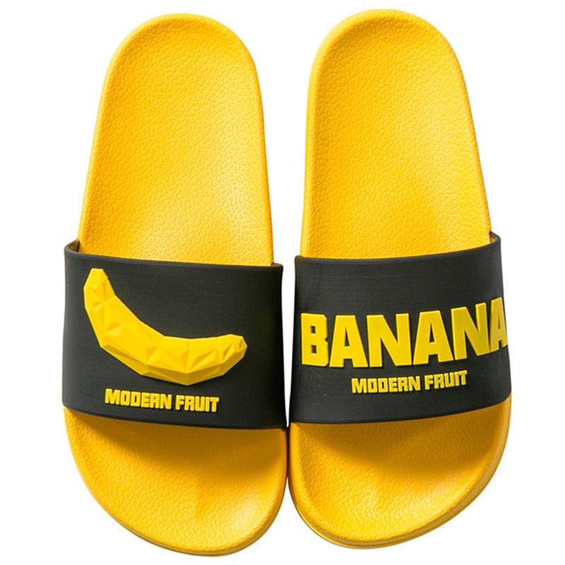 Chaussons d'été à lanières pour femmes, motif banane, tongs de maison d'intérieur, antidérapantes, pour salle de bain, motif orange, sandales douces et antidérapantes pour douche et bain