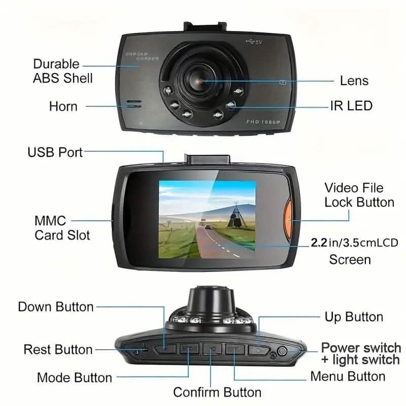 Caméra embarquée Full HD 1080p avec grand angle de vue de 140° et vision nocturne infrarouge