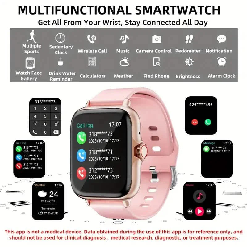 Montre connectée plein écran tactile avec suivi d'activité, fonctions d'appel et de message, podomètre et plus encore