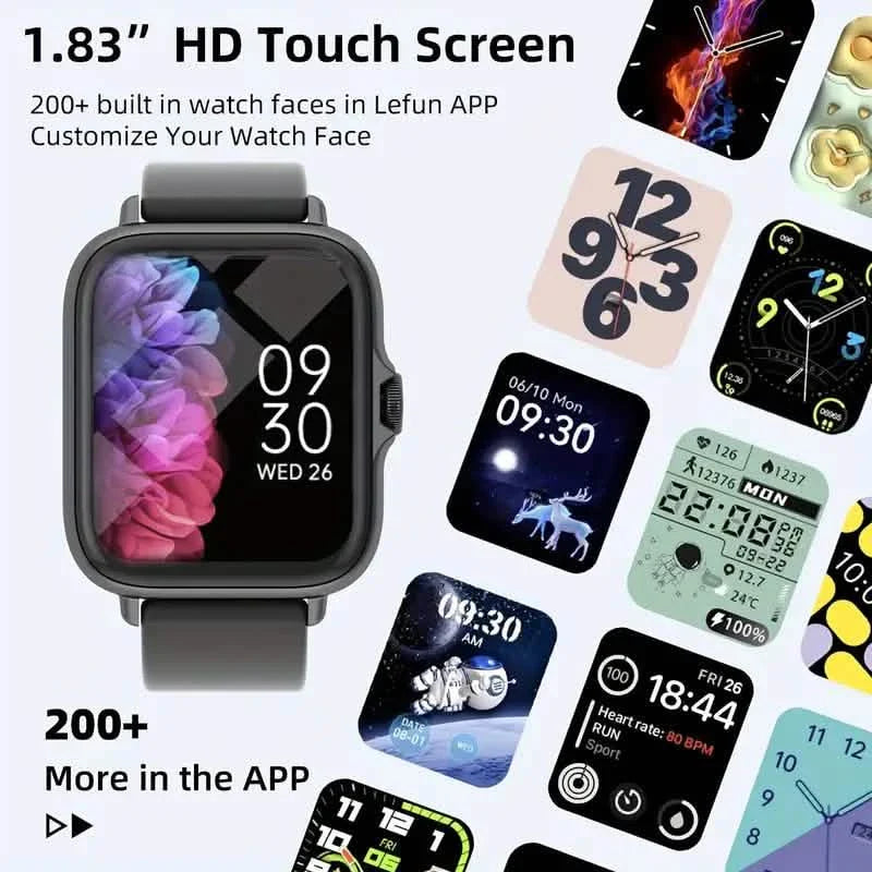 Montre connectée plein écran tactile avec suivi d'activité, fonctions d'appel et de message, podomètre et plus encore