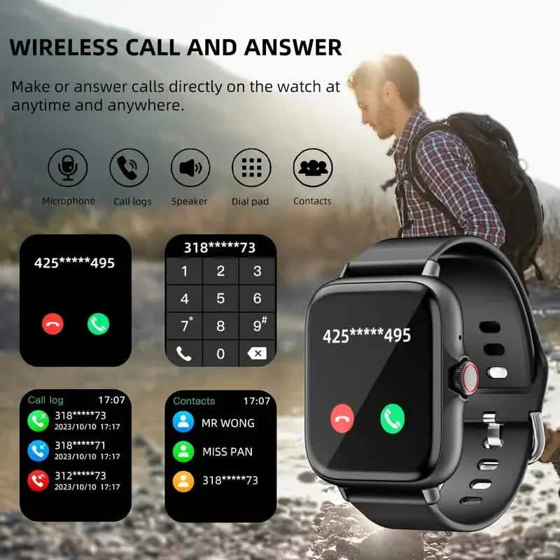 Montre connectée plein écran tactile avec suivi d'activité, fonctions d'appel et de message, podomètre et plus encore