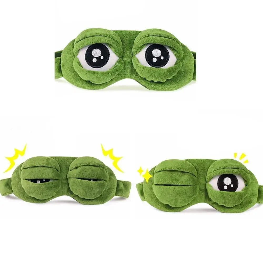 Masque de sommeil 3D amusant en forme d'œil de grenouille de dessin animé - Cache-œil vert confortable - Masque de sommeil doux pour voyage et bureau