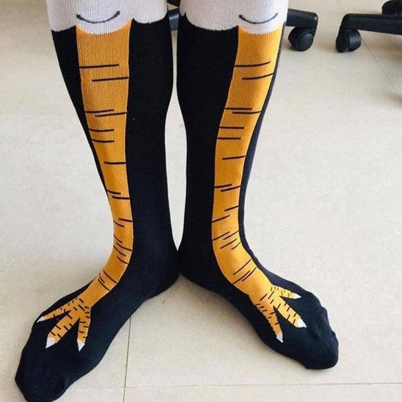 Chaussettes rigolotes poulet longues en coton à la mode drôles 3D unisexe au-dessus du genou chaussettes hautes Halloween Noël cadeau dessin animé chaussettes amusantes cuisse haute chaussettes pattes de poulet pour hommes et femmes