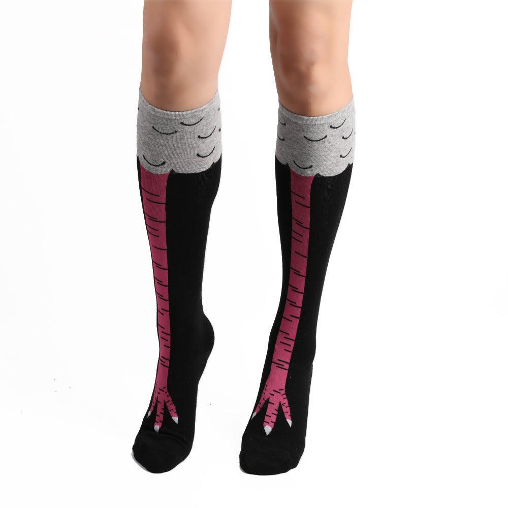 Chaussettes rigolotes poulet longues en coton à la mode drôles 3D unisexe au-dessus du genou chaussettes hautes Halloween Noël cadeau dessin animé chaussettes amusantes cuisse haute chaussettes pattes de poulet pour hommes et femmes