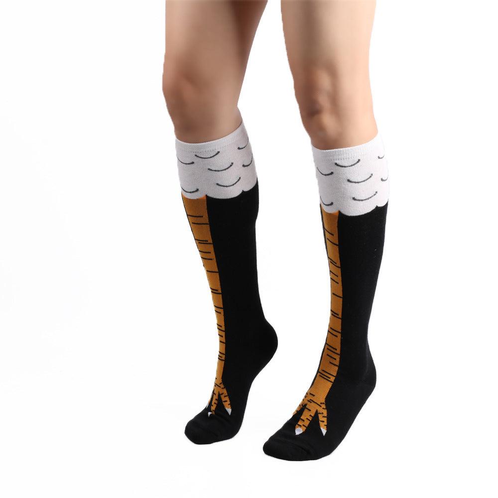 Chaussettes rigolotes poulet longues en coton à la mode drôles 3D unisexe au-dessus du genou chaussettes hautes Halloween Noël cadeau dessin animé chaussettes amusantes cuisse haute chaussettes pattes de poulet pour hommes et femmes
