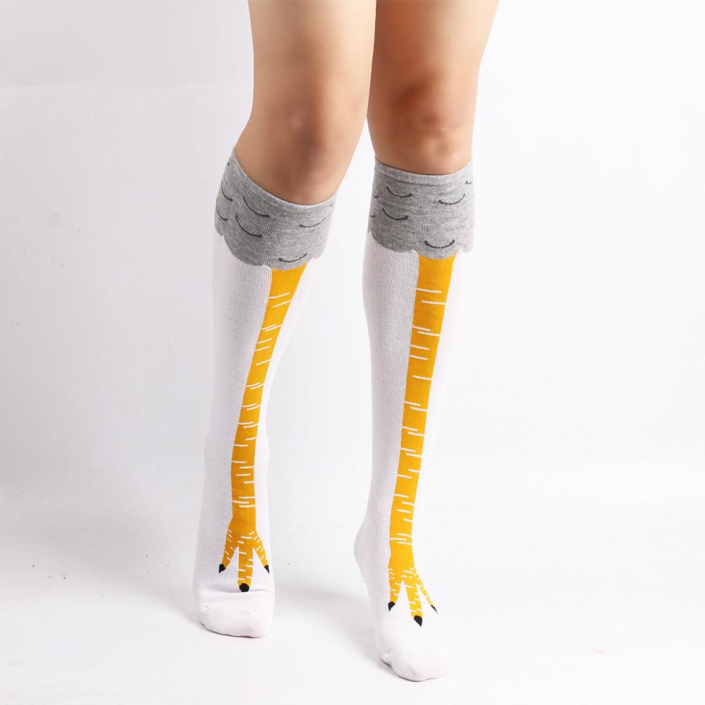 Chaussettes rigolotes poulet longues en coton à la mode drôles 3D unisexe au-dessus du genou chaussettes hautes Halloween Noël cadeau dessin animé chaussettes amusantes cuisse haute chaussettes pattes de poulet pour hommes et femmes