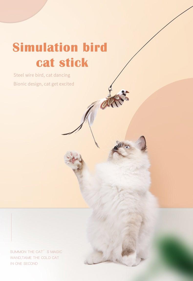 Jouet en forme de baguette pour chat, avec plume amusante et clochette, pour chaton, jouet interactif à agiter, avec peluche, jouet amusant pour l'exercice du chat