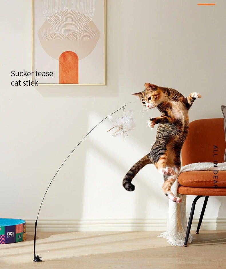 Jouet en forme de baguette pour chat, avec plume amusante et clochette, pour chaton, jouet interactif à agiter, avec peluche, jouet amusant pour l'exercice du chat