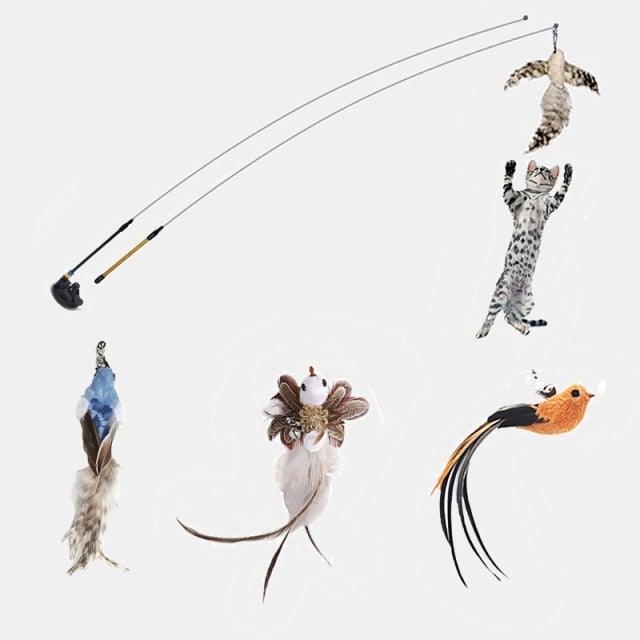 Jouet en forme de baguette pour chat, avec plume amusante et clochette, pour chaton, jouet interactif à agiter, avec peluche, jouet amusant pour l'exercice du chat