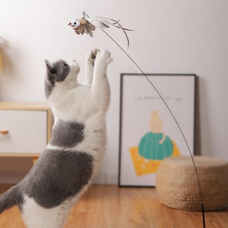 Jouet en forme de baguette pour chat, avec plume amusante et clochette, pour chaton, jouet interactif à agiter, avec peluche, jouet amusant pour l'exercice du chat