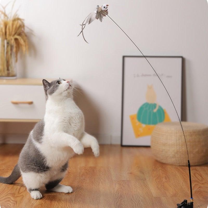 Jouet en forme de baguette pour chat, avec plume amusante et clochette, pour chaton, jouet interactif à agiter, avec peluche, jouet amusant pour l'exercice du chat