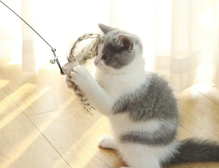 Jouet en forme de baguette pour chat, avec plume amusante et clochette, pour chaton, jouet interactif à agiter, avec peluche, jouet amusant pour l'exercice du chat