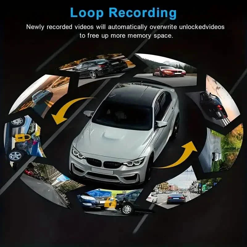 Dashcam de voiture grand angle avec capteur G, vision nocturne HD et enregistrement en boucle