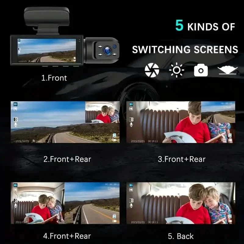 Dashcam de voiture grand angle avec capteur G, vision nocturne HD et enregistrement en boucle