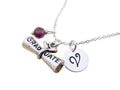 Personalized Sterling Silver Graduation Diploma Necklace – Initial & Birthstone