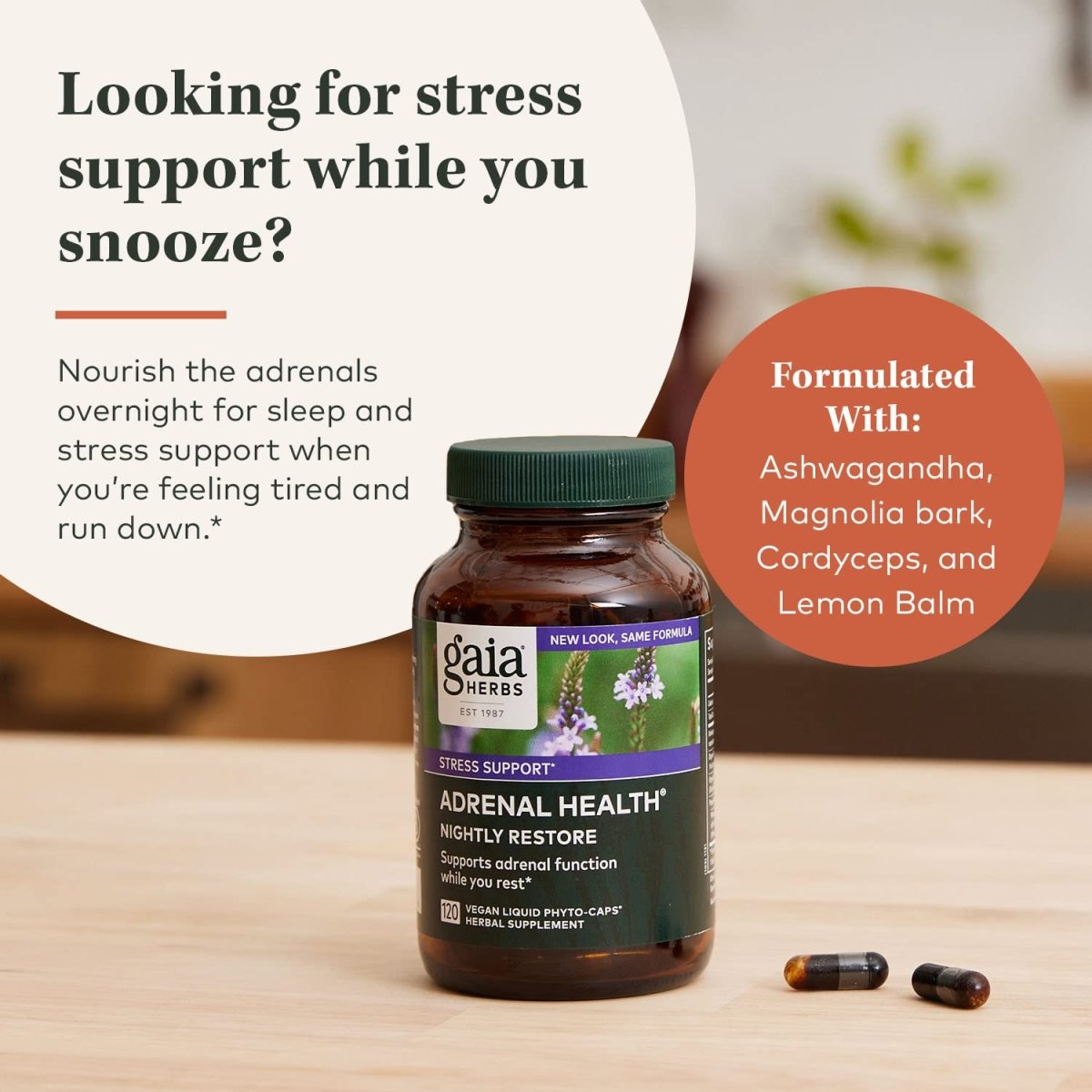 Gaia Herbs Adrenal Health Nightly Restore - 120 Vegan Liquid Phyto-Capsules (60 Servings)
