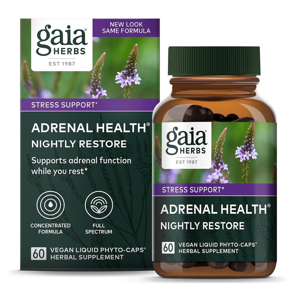 Gaia Herbs Adrenal Health Nightly Restore - 60 Vegan Liquid Phyto-Capsules (30 Servings)