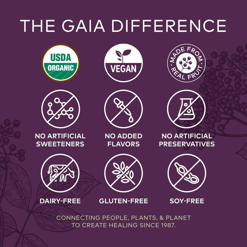 Gaia Herbs, Gommes Quotidiennes pour Adultes, Bio, Vegan, Complément de Sureau Noir Sambucus pour le Soutien Immunitaire et Antioxydant Quotidien, 40 Comprimés (Lot de 1)
