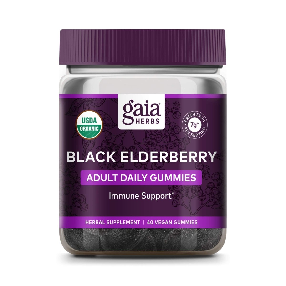 Gaia Herbs, Gommes Quotidiennes pour Adultes, Bio, Vegan, Complément de Sureau Noir Sambucus pour le Soutien Immunitaire et Antioxydant Quotidien, 40 Comprimés (Lot de 1)
