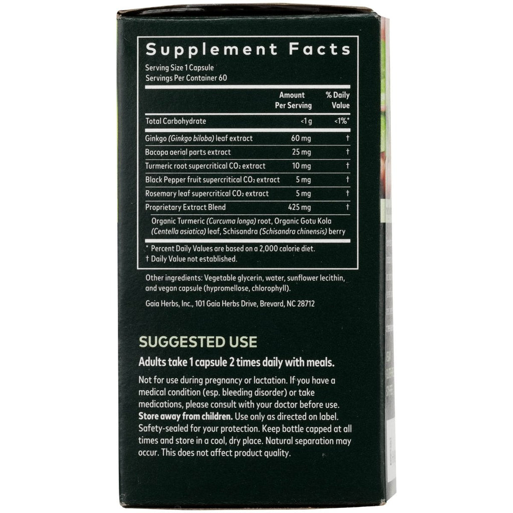 Gaia Herbs Agile Mind - Compléments Alimentaires à base de Plantes pour le Cerveau et le Soutien Cognitif - 60 Phyto-Capsules Liquides Véganes (approvisionnement de 30 jours)