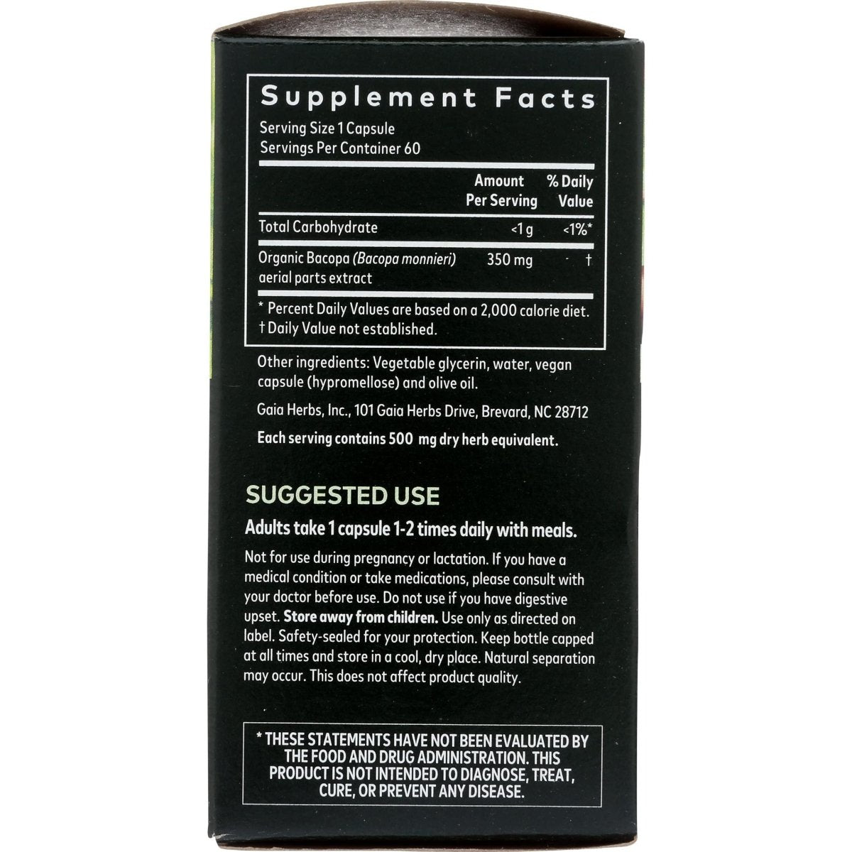 Gaia Herbs Bacopa - Complément Herbal pour le Soutien Cérébral et Cognitif - Fabriqué à partir de Bacopa (Bacopa Monnieri) pour Aider à Soutenir un Esprit Florissant - 60 Phyto-Capsules Liquides Vegan (Jusqu'à 60 Jours d'Approvisionnement)