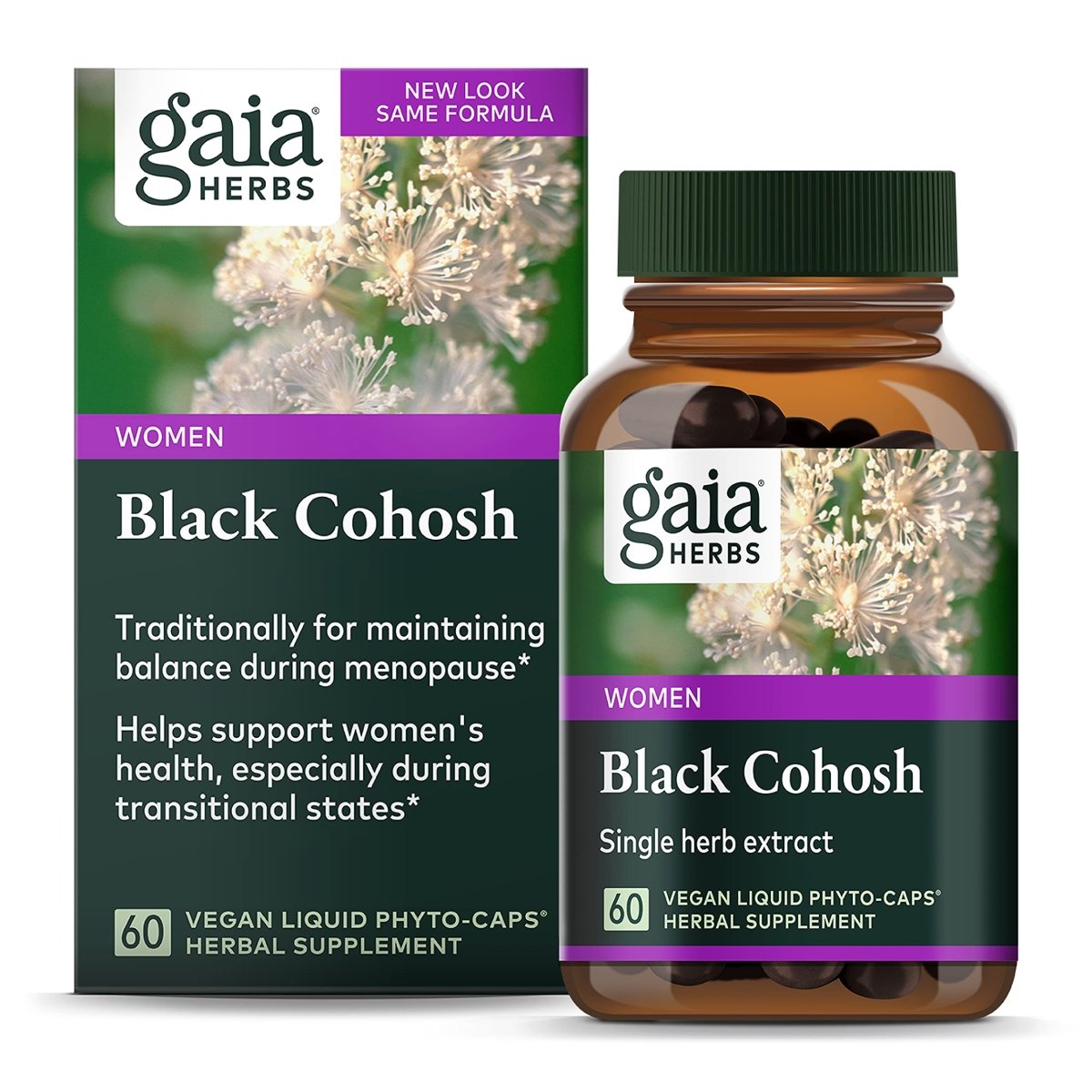 Gaia Herbs Black Cohosh - Menopause Support Supplement to Help Maintain Hormone Balance and Health for Women - 60 Vegan Liquid Phyto-Capsules (30-Day Supply)