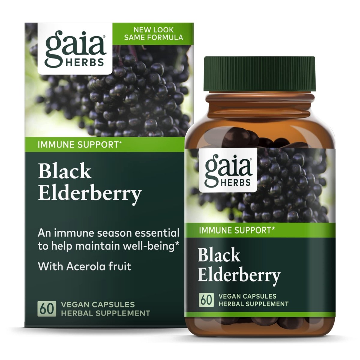 Gaia Herbs Sureau Noir - Complément de soutien immunitaire quotidien pour aider à maintenir le bien-être - 60 gélules végétaliennes (approvisionnement de 30 jours)