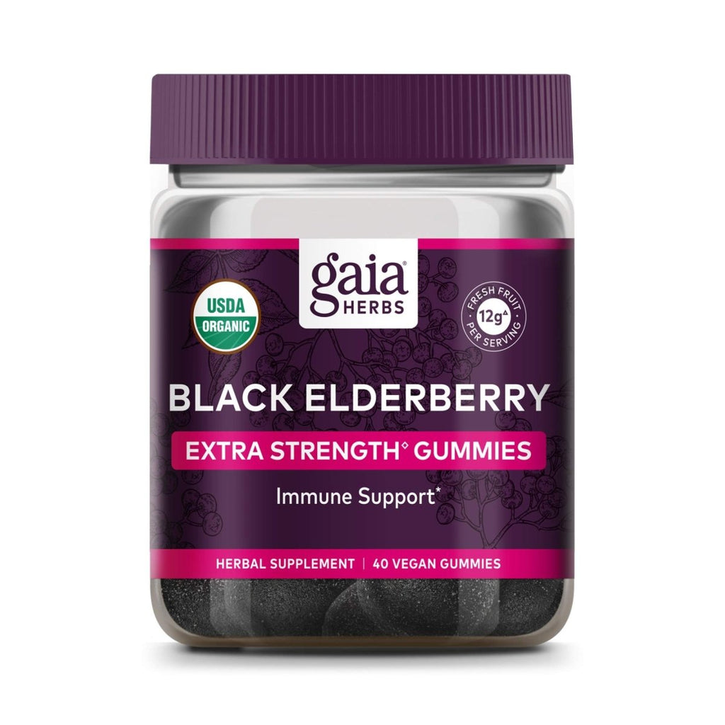 Gaia Herbs Gommes Sureau Noir Extra Fortes - Soutien Immunitaire avec Sureau Noir Certifié Biologique - 40 Gommes