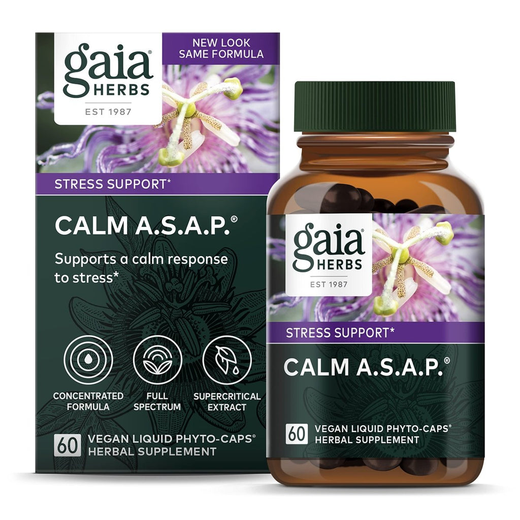 Gaia Herbs Calm A.S.A.P. Complément de Soutien au Stress - 60 Phyto-Capsules Liquides Véganes (Approvisionnement de 20 Jours)