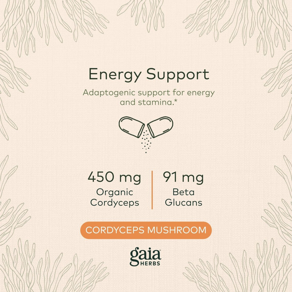 Gaia Herbs - Soutien Énergétique Champignon Cordyceps 450 mg - 40 Gélules