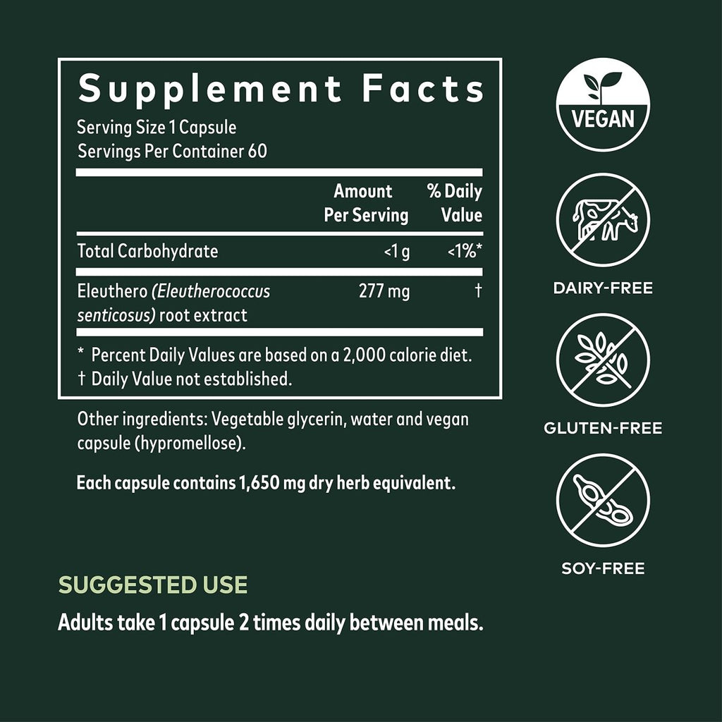 Gaia Herbs Racine d'éleuthéro - Soutien énergétique, d'endurance et d'endurance mentale - Supplément à base de plantes adaptogènes de racine d'éleuthéro (ginseng sibérien) - 60 Phyto-Capsules liquides végétaliennes (approvisionnement de 30 jours)