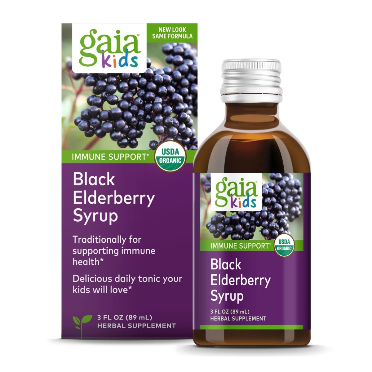 Gaia Herbs GaiaKids Black Elderberry Syrup - Delicious Immune Support Supplement for Kids - USDA Certified Organic Black Elderberry Syrup - 3 Fluid Ounces