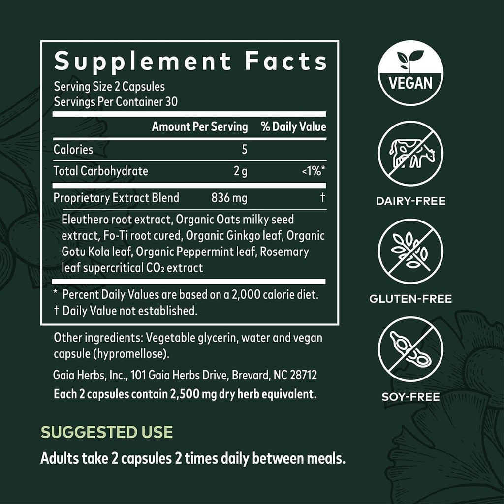 Gaia Herbs Mental Alertness - Brain Support Supplement to Help Maintain Focus & Memory - 60 Vegan Liquid Phyto-Capsules (15-Day Supply)