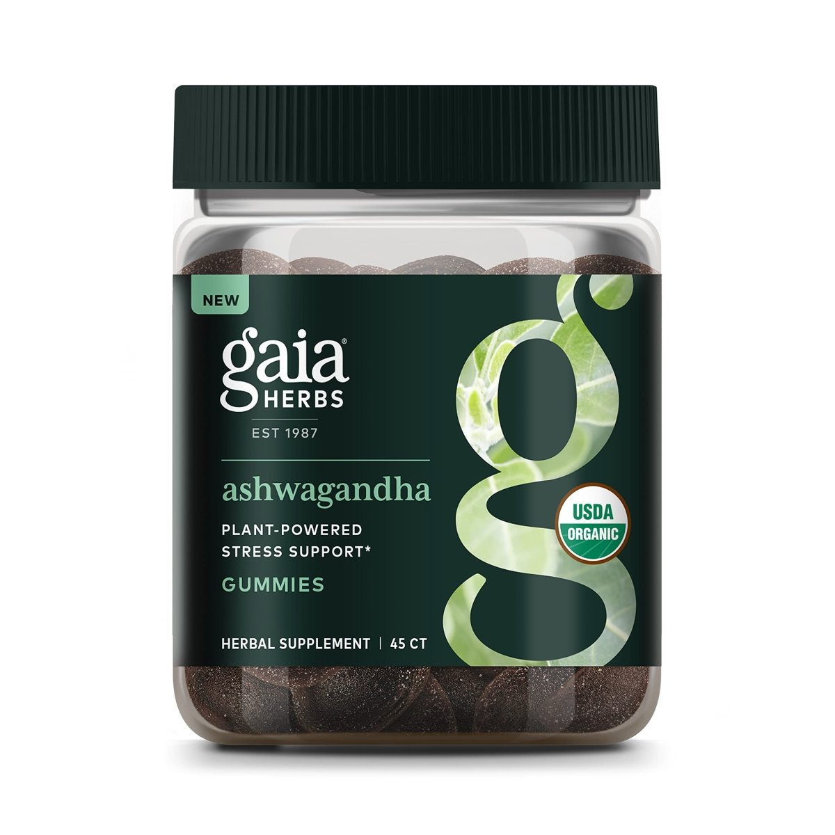 Gummies biologiques d'ashwagandha Gaia Herbs, soutien au stress, cannelle, gingembre, sans gluten, végétalien, 45 unités